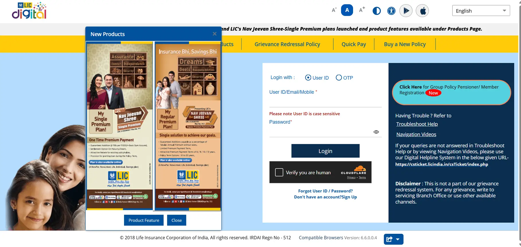 Enter your User ID and password and click Login, or
